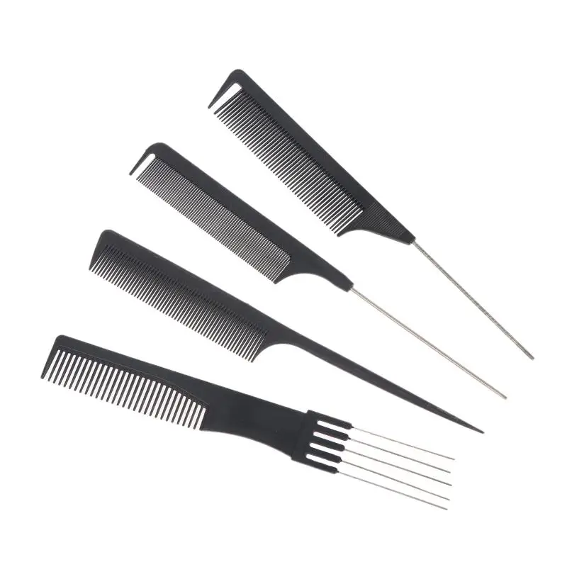 Spiked Pointed Hair Pick Comb Stainless Steel Tail Comb Professional for Barber Hairdressing Braiding Styling Tools