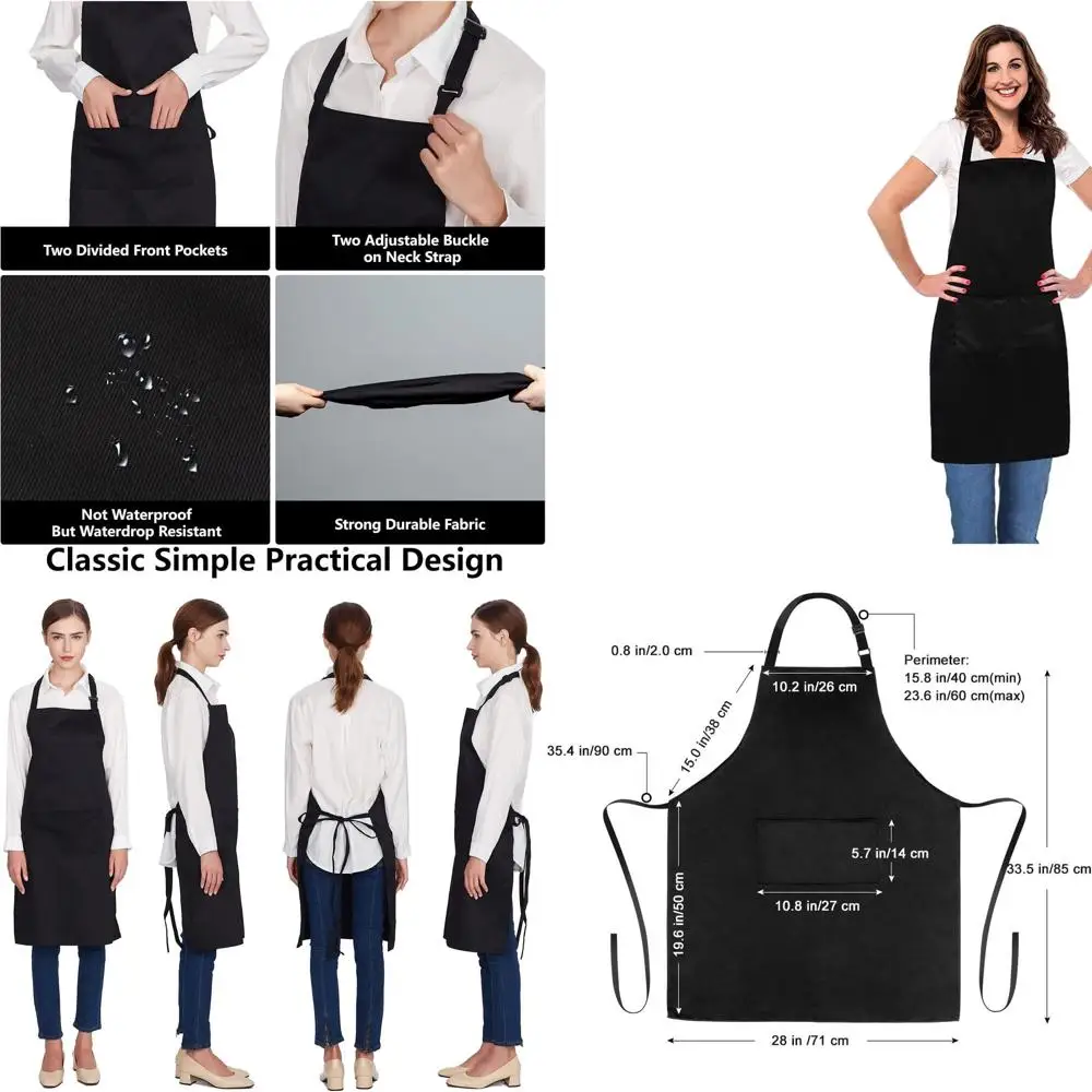 

Фартуки из 100% хлопка оптом, с 2 карманами, регулируемые, для кухни, унисекс, черные