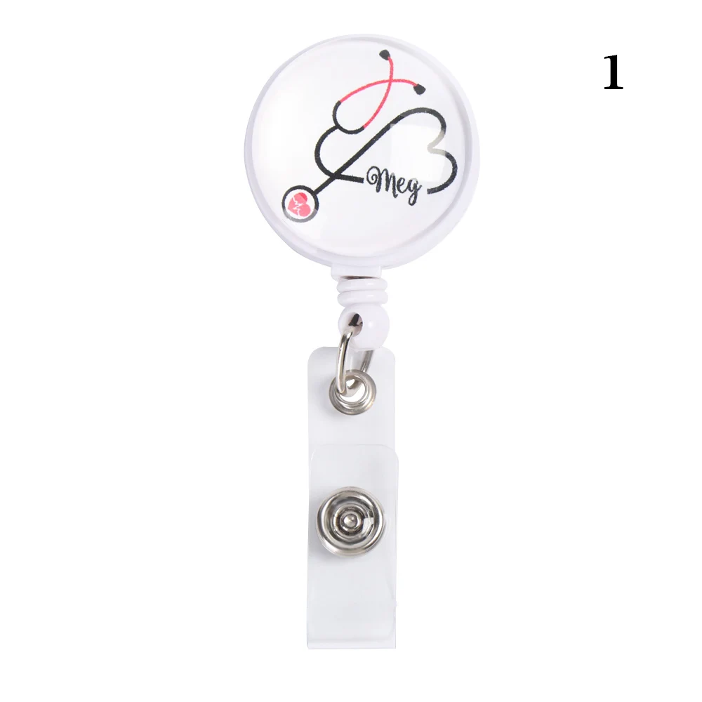 

Heart Stethoscope Pattern High Quality Retractable Badge Reel Clip ID Card Badge Holder Anti-Lost Clip for Nurse Doctor Student