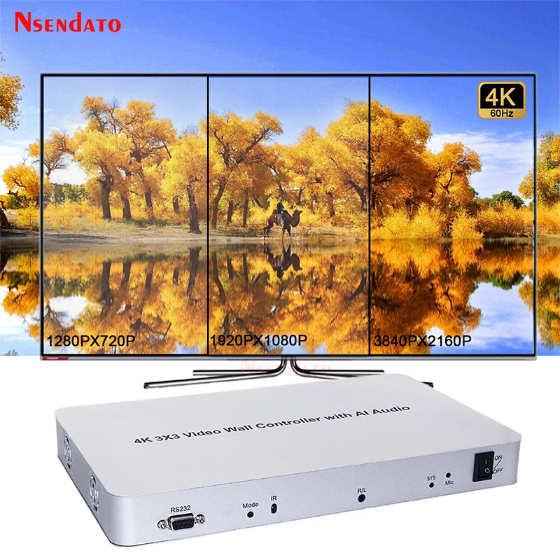 HDMI TV Video wall controller 3x3 4k 9 Channel HDMI Video Screen Stitching  Processor Splicer Display With AI Audio voice RS232