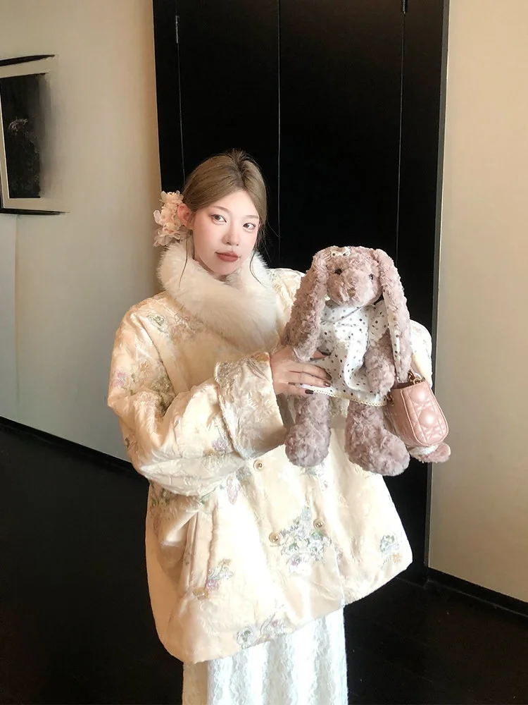 

Женская осенне-зимняя куртка Luu из бархатного хлопка с тяжелой вышивкой, свободного кроя, в корейском стиле, теплая, с пуговицами