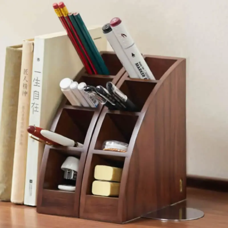 

Office Wooden Multi-Layer Storage Box, Study Supplies Desktop Organzie