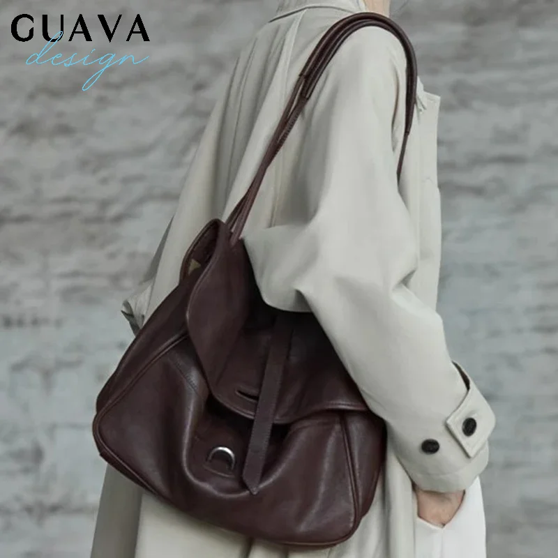 

Genuine Leather Shoulder Bag Retro Crossbody Tote Bag Large Capacity Genuine Leather Messenger Bag For Women Gift