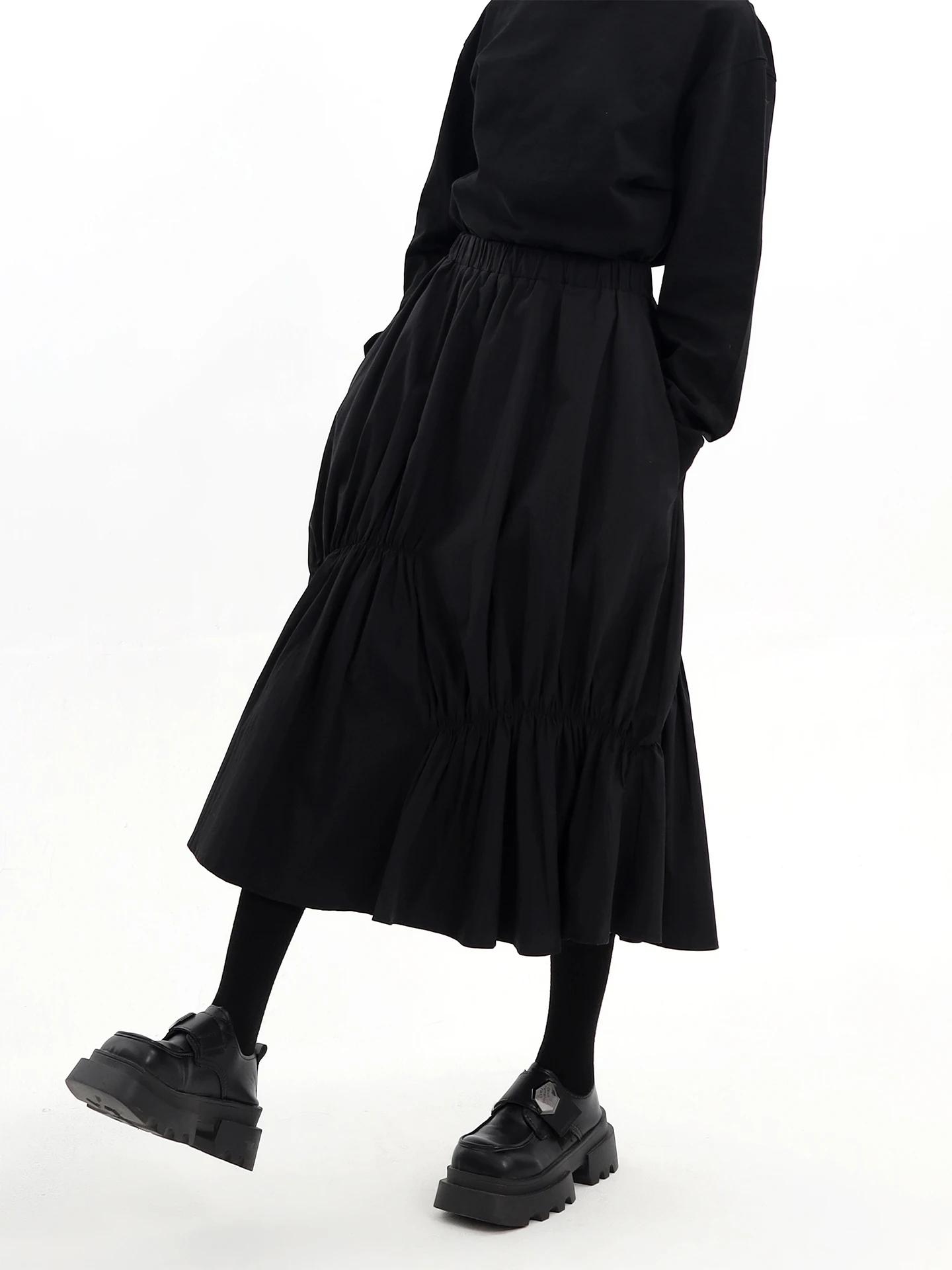 UKGOTY Original Dark Style High Waist Black  Skirt Women's New 2026 Summer Unique Design Midi Skirt Cotton Casual Skirt