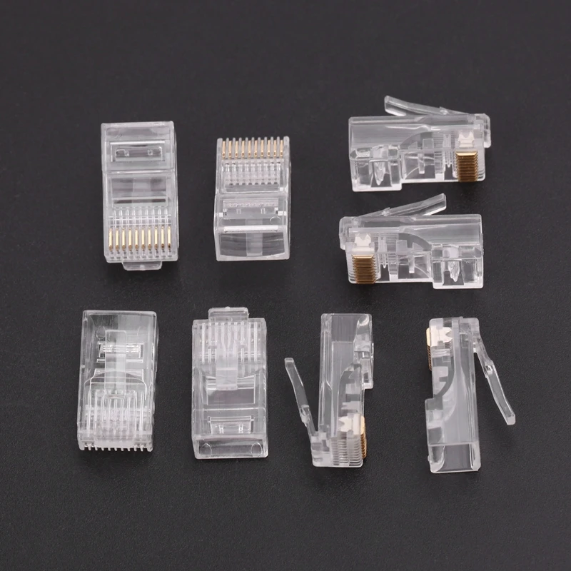 50 Pçs/set Banhado A Ouro Cabos RJ45 Modular Plug Cat5 CAT5e Conector 10P10C Modular Rj45 Plug Terminais