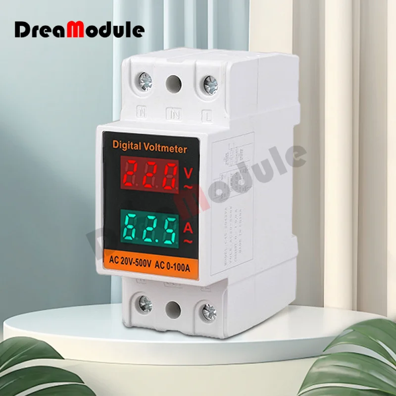 

1Pcs Din Rail Power Meter Dual Digital Display AC50-500V 100A Voltage Current Tester Meter Volt Amp Monitor Energy Meter