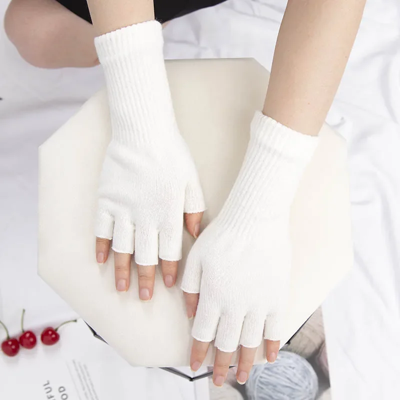 Guantes sin dedos de medio dedo para hombre y mujer, manoplas de punto de lana y algodón, color blanco y negro, cálidos para trabajo, otoño e invierno, novedad de 2022