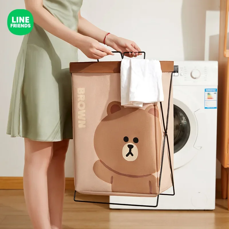 Line Friends Brown Anime Kawaii Bathroom Large Capacity Dirty Clothes Basket Plush Toy Cartoon Folding Sundries Storage Basket