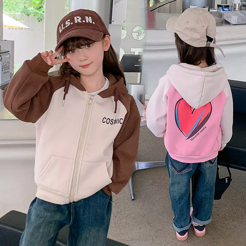 Spring Autumn Hooded Jacket for Girls Print Outerwear Kids Streetwear Coat School Children Baseball Uniform 4 6 8 10 11 12 Years