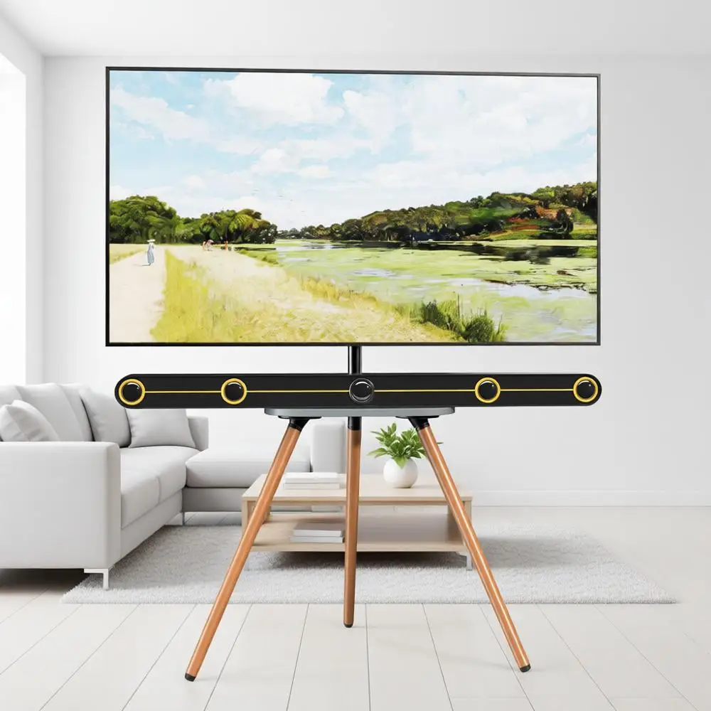 

Портативная поворотная подставка для телевизора с деревянной подставкой, регулируемая по высоте, максимальная нагрузка 77 фунтов, максимальное VESA 400x400 мм, черная.