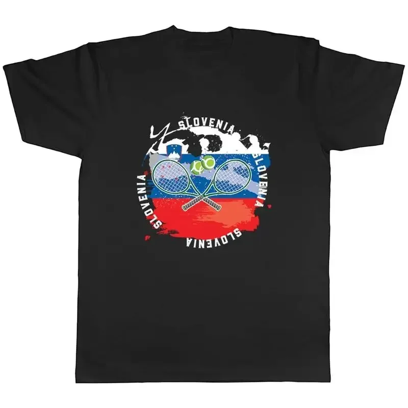 Tennis Sports With Slovenia Flag Mens Unisex T-Shirt Tee Gift