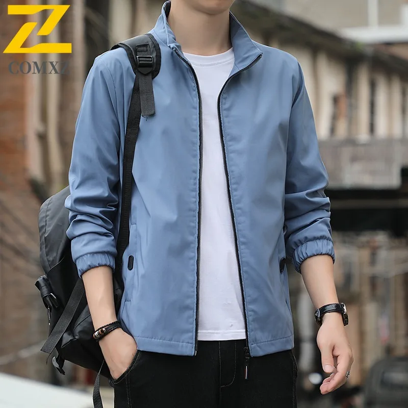 COMXZ 2025 Mens Casual Jacket Spring Autumn American Style Loose Fit Waterproof Plus Size Outdoor Sports Lightweight Hiking Coat