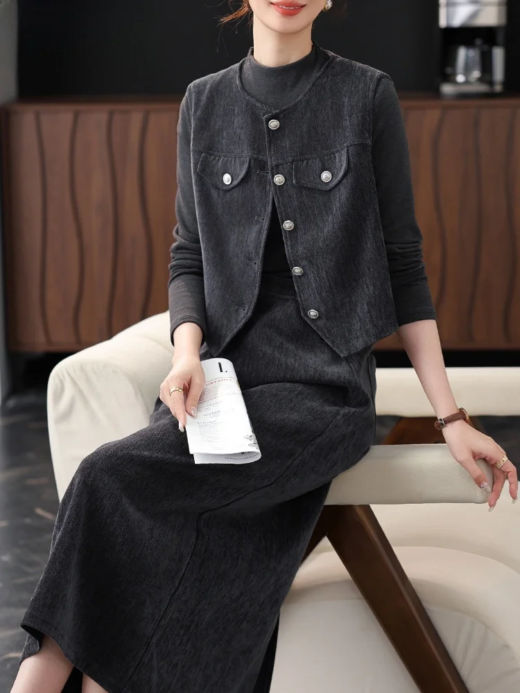 

Young Mom Spring Faion Set Dr Women's Tee-Piece Suit Ele Middle-Aged And ly Small Fraance Sle Skirt