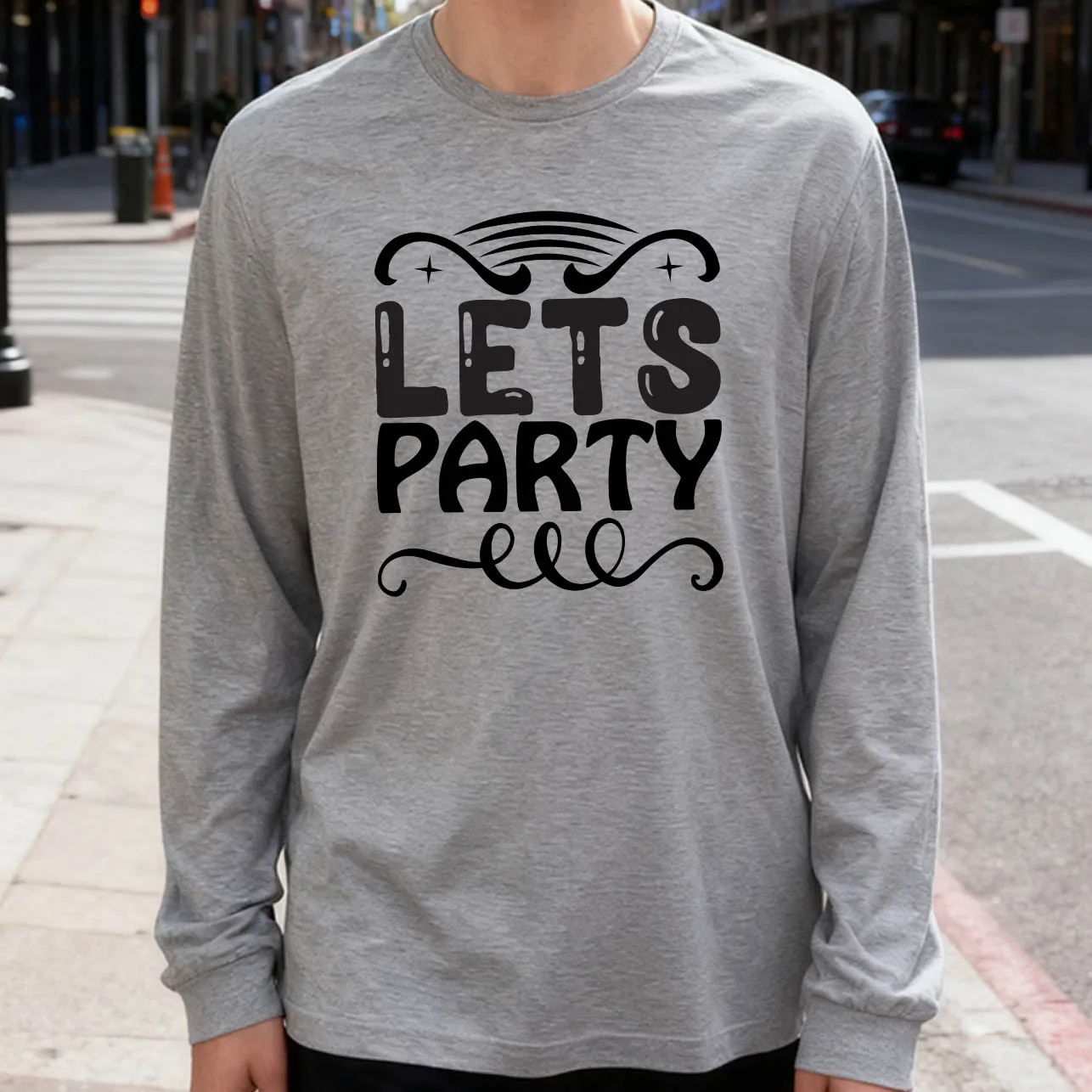Lets Party Men's Long Sleeve T-Shirt 180g 100% Cotton Printed Crew Neck Casual Daily Wear Soft and Breathable