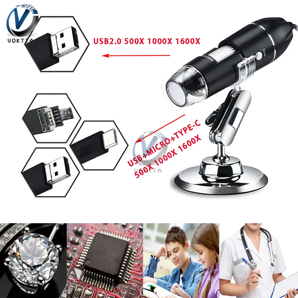 500X 1000X 1600X Mega Pixels Electronic Microscope 8 LED Digital USB Microscope Microscopio Magnifier Stereo Endoscope Camera