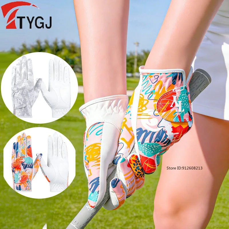 

TTYGJ 1 Pair Women Golf Gloves Printed Sport Grip Durable Gloves Anti-skid Breathable Sports Mittens Fit Left and Right Hand