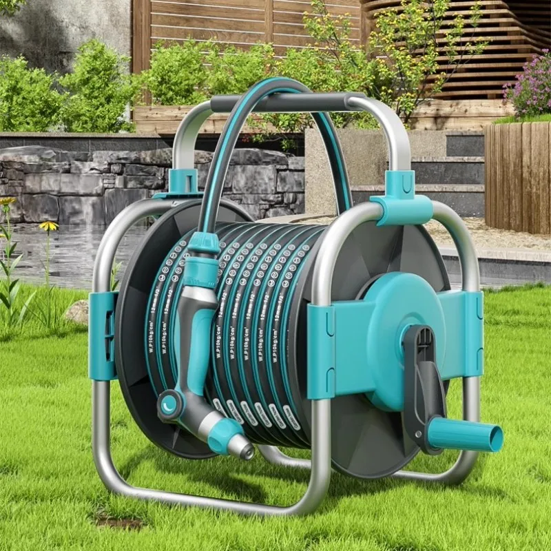 Wall/Floor Mounted Garden Hose Reel 10m Expandable Burst Proof Water Pipe with Nozzle No Assemble Portable Garden Hose Holder