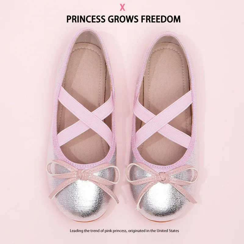 

2025 Autumn New Children's Shoes Girls' Princess Shoes Fashion Bow Decor Elastic Band Soft Bottom Baby Kid's Flat Casual Shoes