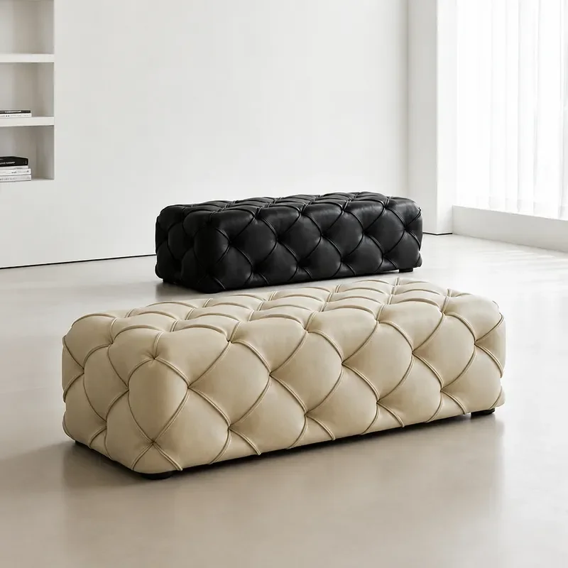 American Light Luxury Leather Sofa Stool Living Room Coffee Table Ottoman Bedroom Bed End Square Bench Home Shoe Change Seat