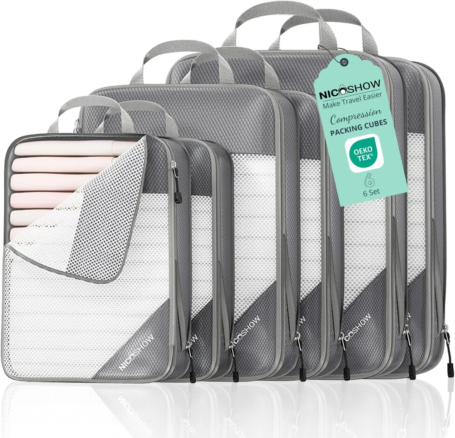 6 Set Compression Packing Cubes for Travel - Compressible, Lightweight, and Space-Saving Packing Cubes, Travel Essentials for Wo
