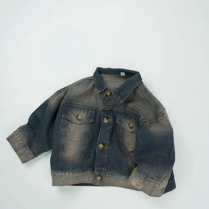 

Осеннее новое детское винтажное джинсовое пальто, повседневный кардиган с длинными рукавами для маленьких девочек, модная куртка с лацканами для мальчиков, детская одежда