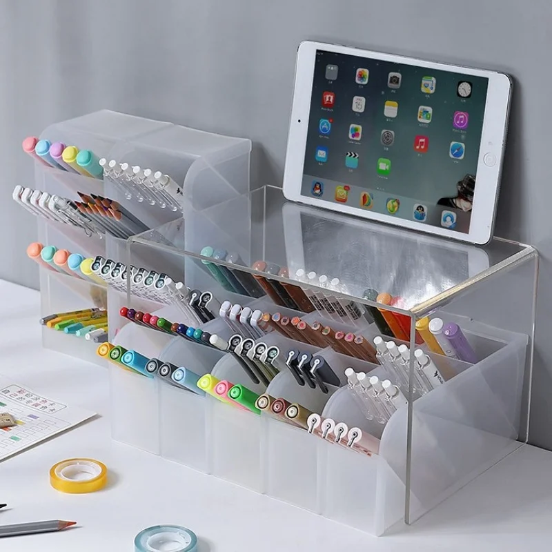 1Pcs Matte Transparent Slanted Pencil Holder Multifunctional Desktop Storage Box Stationery Office Desk Organizing Supplies
