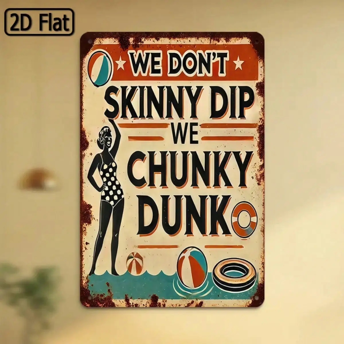 قطعة واحدة من لافتة القصدير المضحكة لحمام السباحة - We Chunky Dunk Retro Biker Art، ديكور جداري مضحك، ديكور بجانب حمام السباحة/الصيف، 8 × 12 بوصة/20 × 30 سم