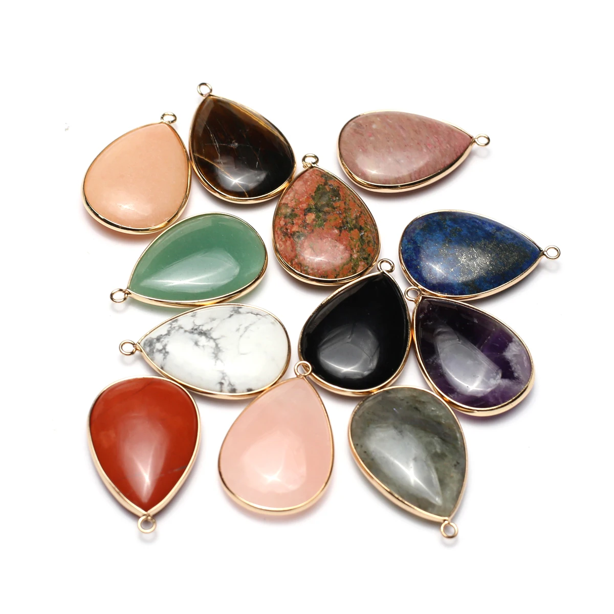 

10PCS Natural Semi Precious Stone Droplet Shaped Pendant Jewelry Making DIY Necklace Earrings Accessories Gifts 40x26mm