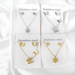 Collana con ciondolo a farfalla alla moda e orecchini Set di gioielli per donna ragazza accessori per gioielli in acciaio inossidabile 316L 2 pezzi