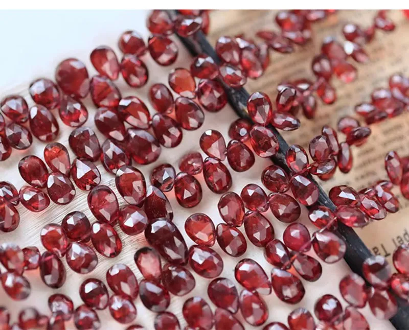 Garnet red flat oval pear drop faceted 18cm for DIY jewelry making  loose beads  FPPJ wholesale nature