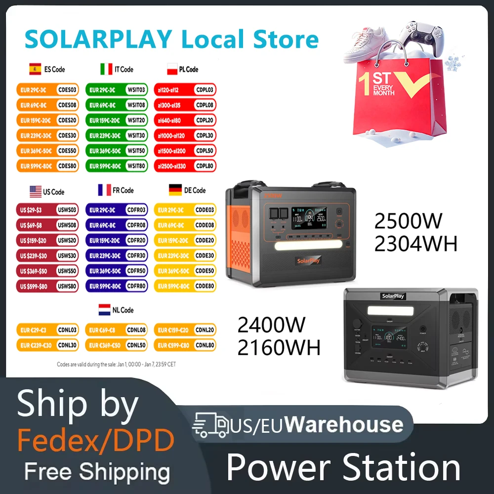 SOLARPLA Camping Portable Power Station 2400W /2500W Lifepo4 Battery 220V110V AC Outlets Power Emergency Backup For Home Outdoor