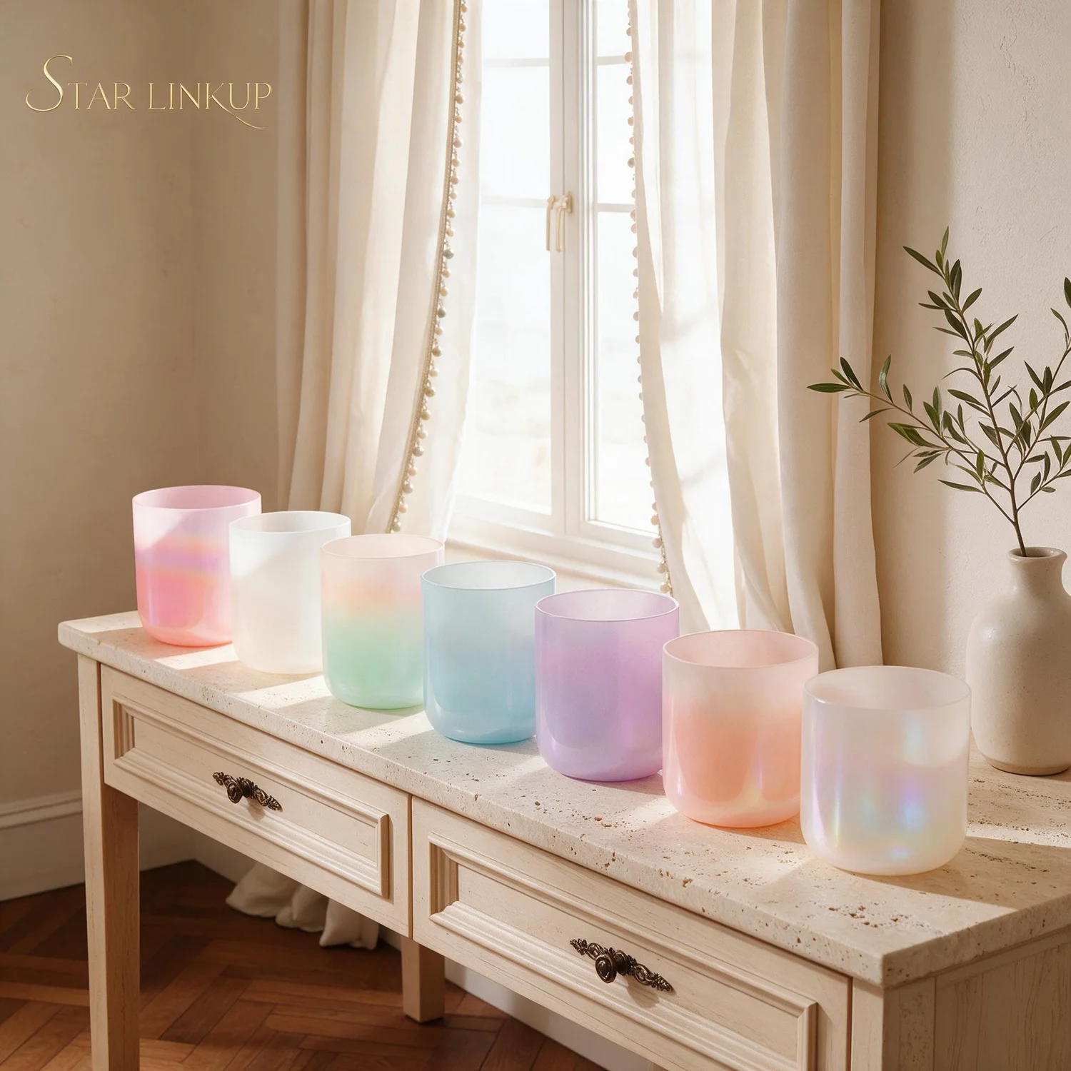 STAR LINKUP Candy Girl Alchemy Crystal Singing Bowl Sets Sound Healing Seven Chakra Crystal Bowl. Handcrafted crystal instrument with a warm, sustained tone for daily mindfulness and deep relaxation. Ideal for daily mindfulness and relaxation.
