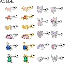 AOEDEJ 1-2pcs/Lot 20G Stainless Steel Stud Earring CZ Crystal Helix Cartilage Piercing For Children Cute Animals Shape Earrings