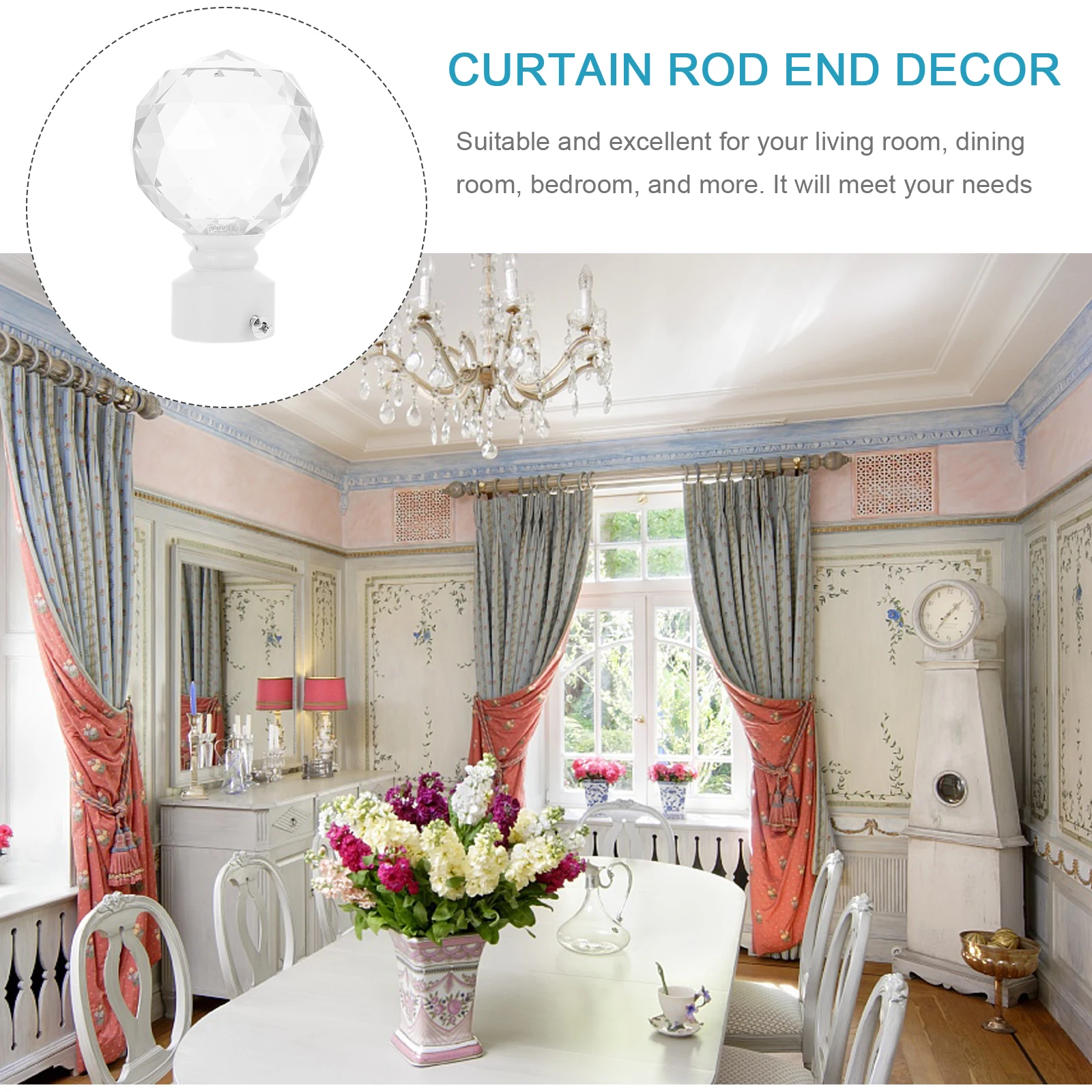 

2pcs Decorative Curtain Rod Finials Crystal Iron Home Decor Accessory Curtain Rod Ends Plug Final Decorative Head For Window