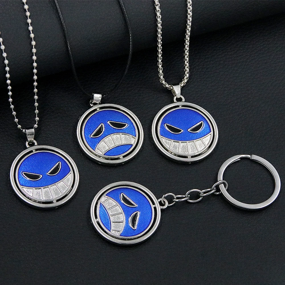 Anime Ace Necklace For Women Men Metal Rotating Pendant Necklaces Jewelry Chains Choker Keychain Cartoon Cosplay Props Periphery