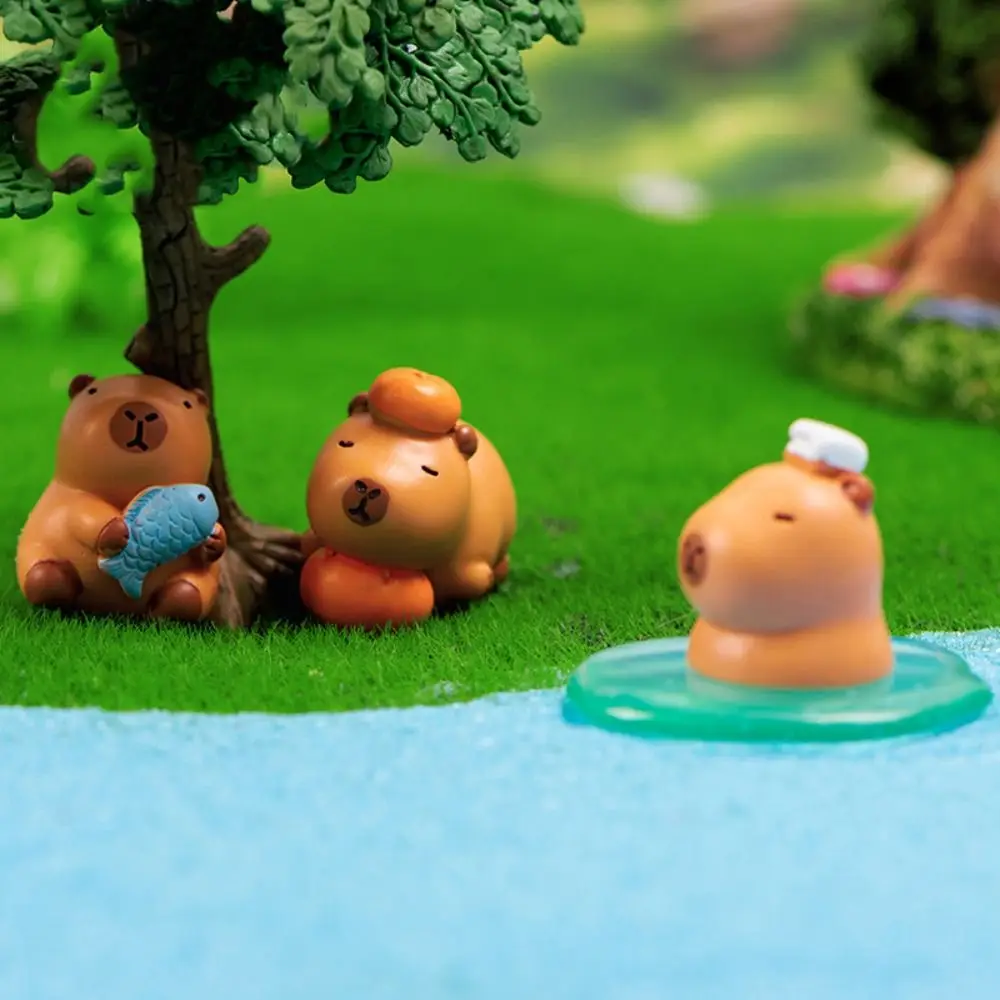 Resin Cartoon Capybara Statue DIY Accessories Miniature Capybara Figurines Scene Model Multicolor Mini Animals Figurine
