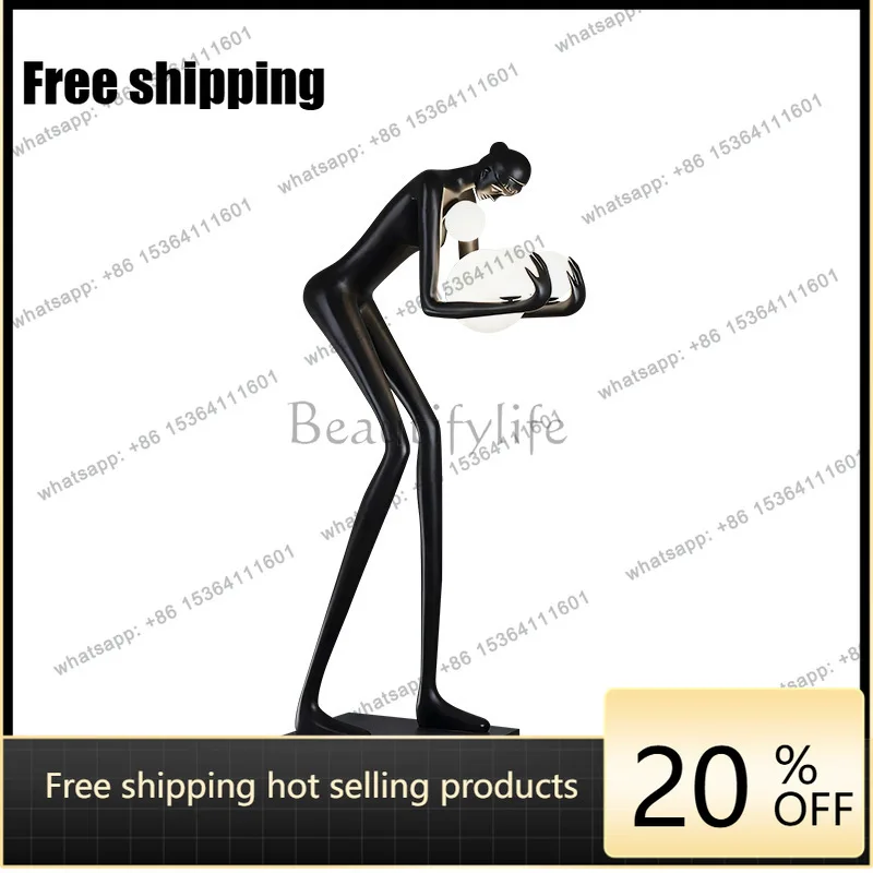 LS Bending Over Holding Ball Human Sculpture Floor Ornament Modeling Art Fiberglass Ornament
