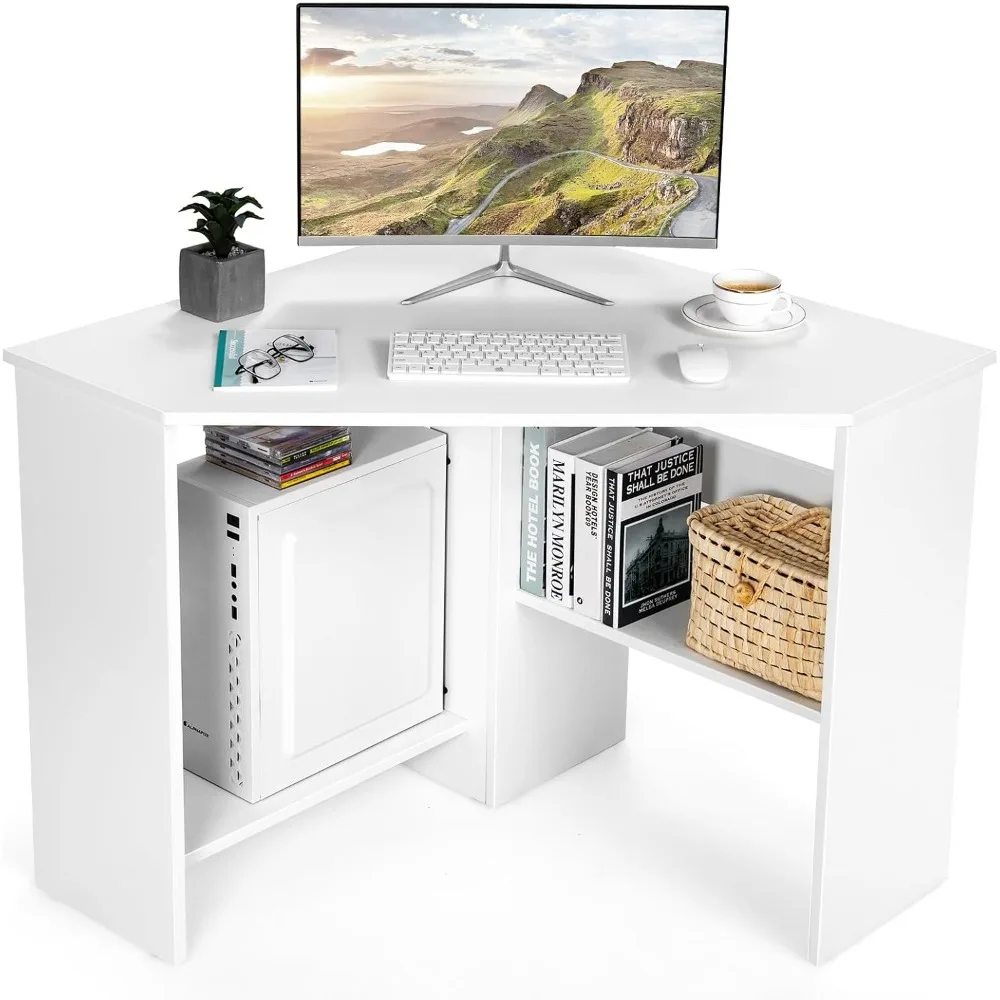 Corner Computer Desk, Space-Saving Triangular Writing Desk , Multi-Functional Console Table for Small Space in Home Office