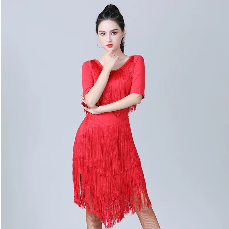 New Adult Women Fringe Latin Dance Costume Female Tassel Skirt Ballroom Dancing Practice Clothing Stage Professional Performance