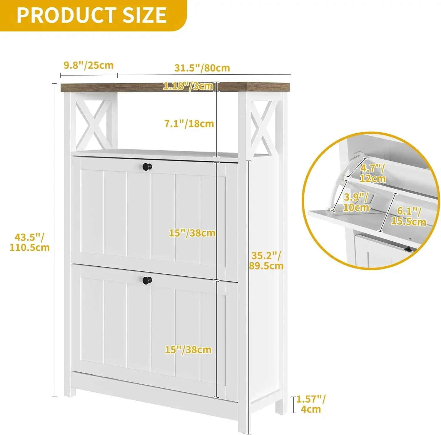 Shoe Cabinet Entryway, White Shoe Storage Cabinet with 2 Flip Drawers, Free Standing Hidden Narrow  Rack Storage