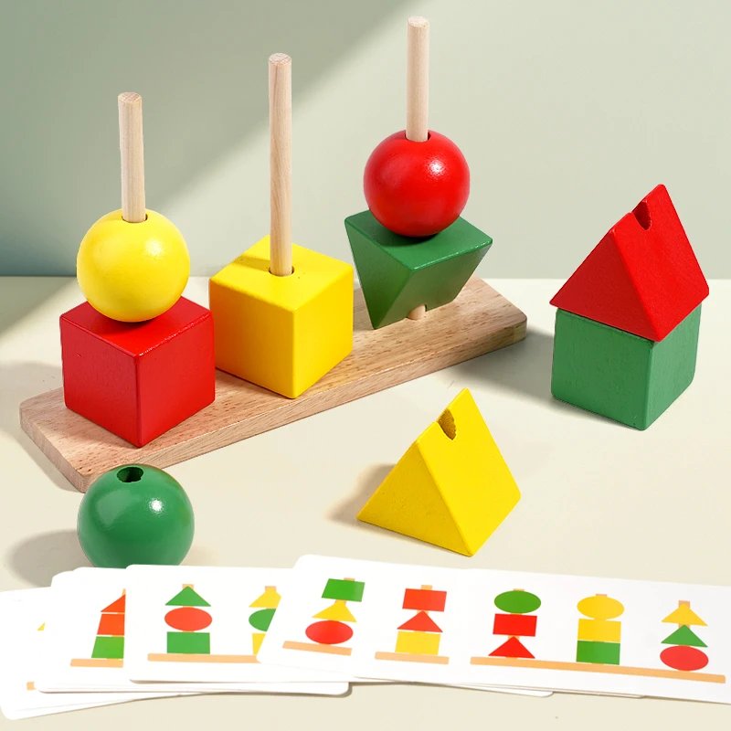 Jouets de tri des couleurs colorées en bois pour enfants, ensembles de colonnes arc-en-ciel, correspondance des formes, blocs de construction éducatifs