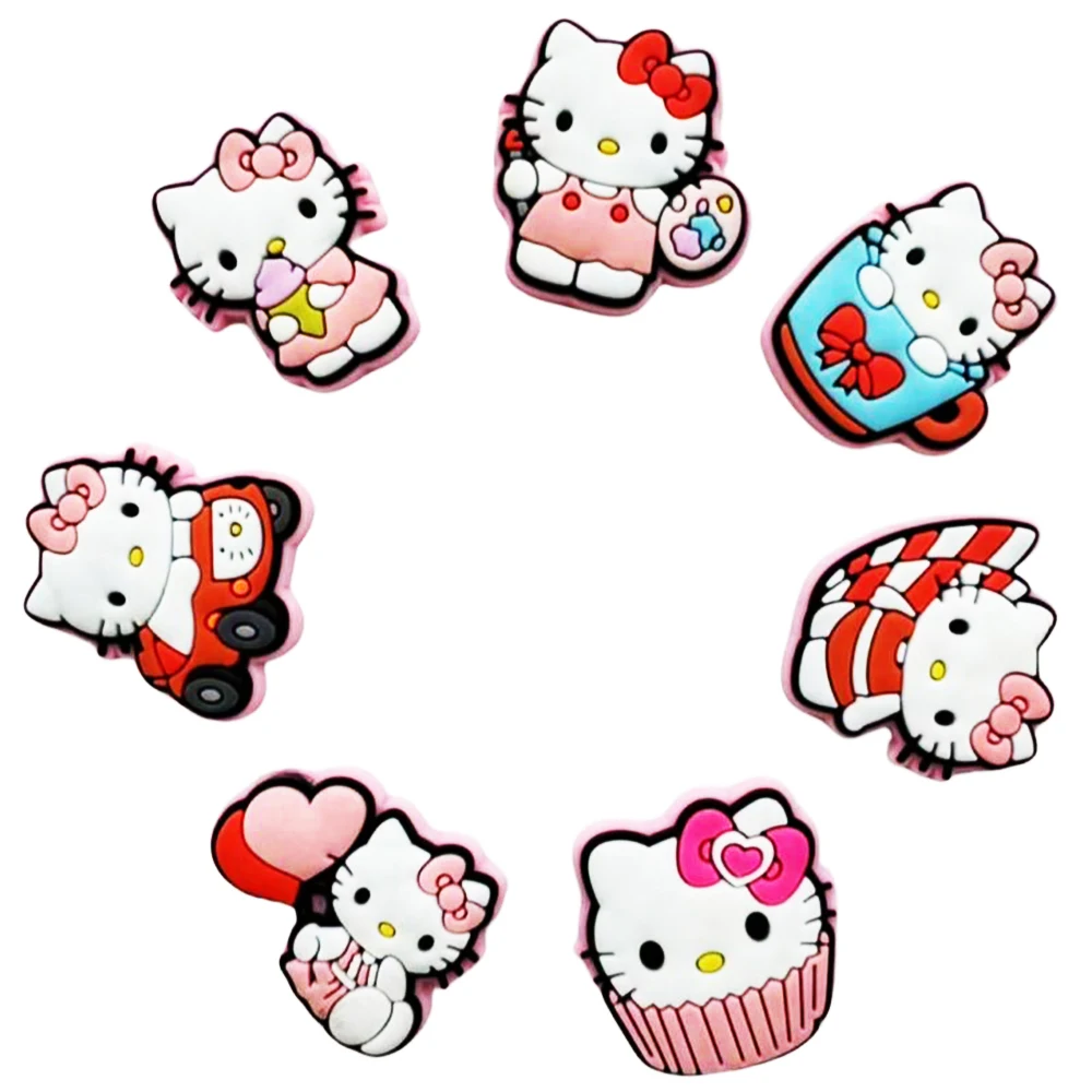 7PCS Cute hello kitty Shoe Charm Mix Wholesale PVC Decoration beach bag Buckle Sandal Shoe Detachable Waterproof To Xmas Gift