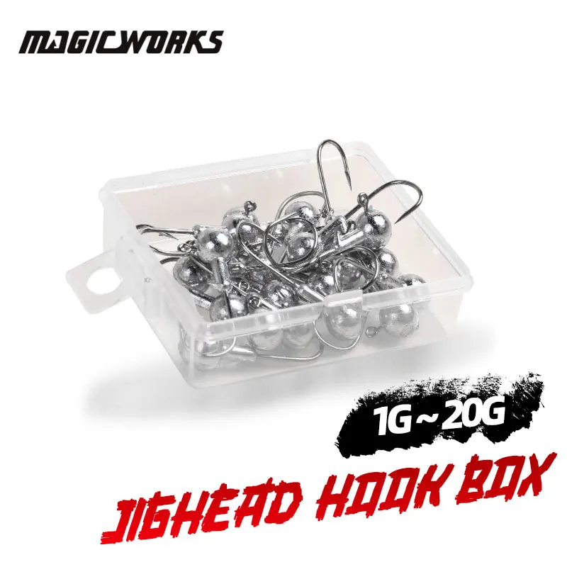 

Magic Works Jig Head Sharp Fishing Hooks 1G 1.5G 2G 2.5G 3.5G 5G 7G 10G 12G 14G 20G Micro Jigs Fishing Accessories Bait Box