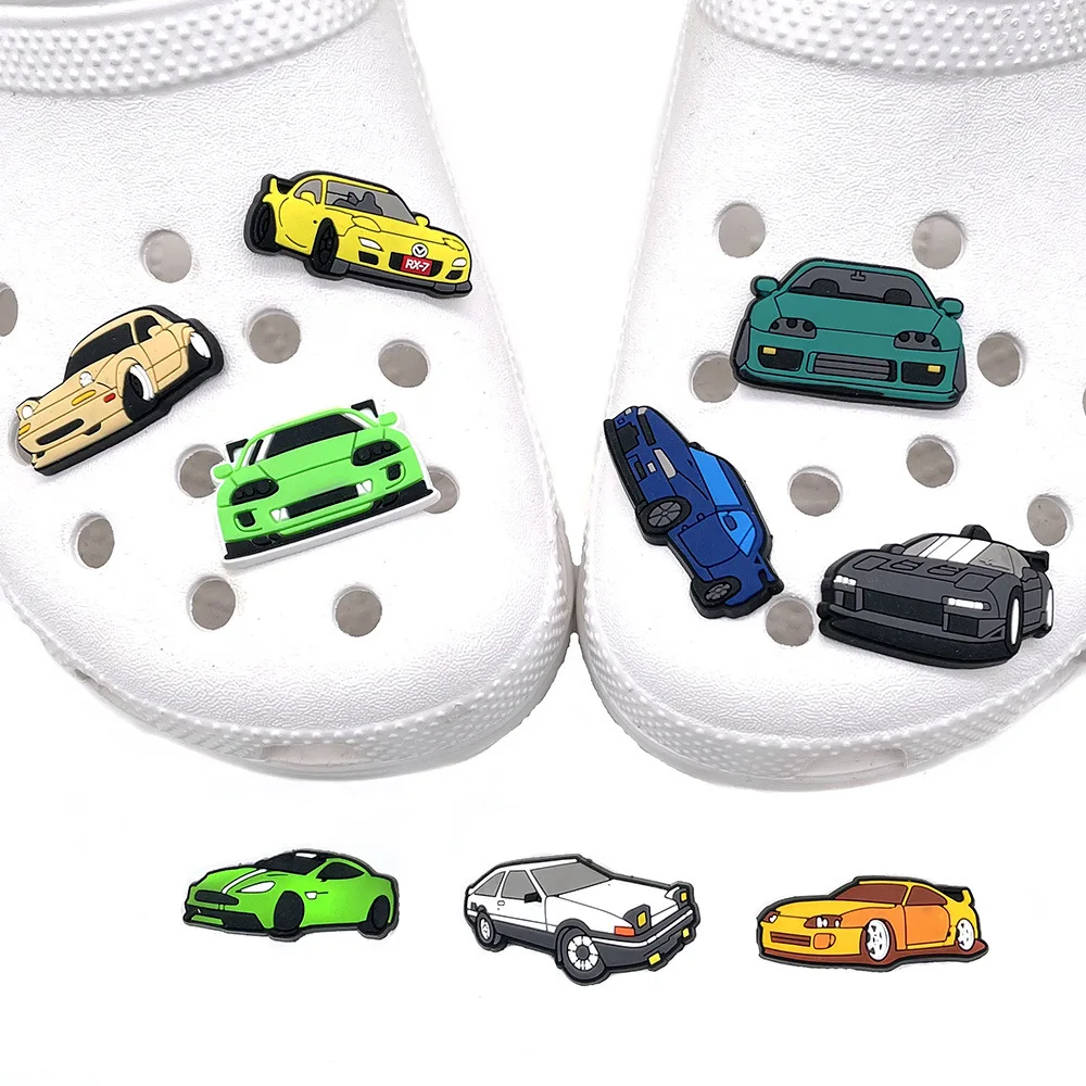 9pcs set JDM Car PVC Shoe Charms Classic Retro Racing Vehicle Pattern Detachable Clog Shoe Decor Gift DIY Accessories