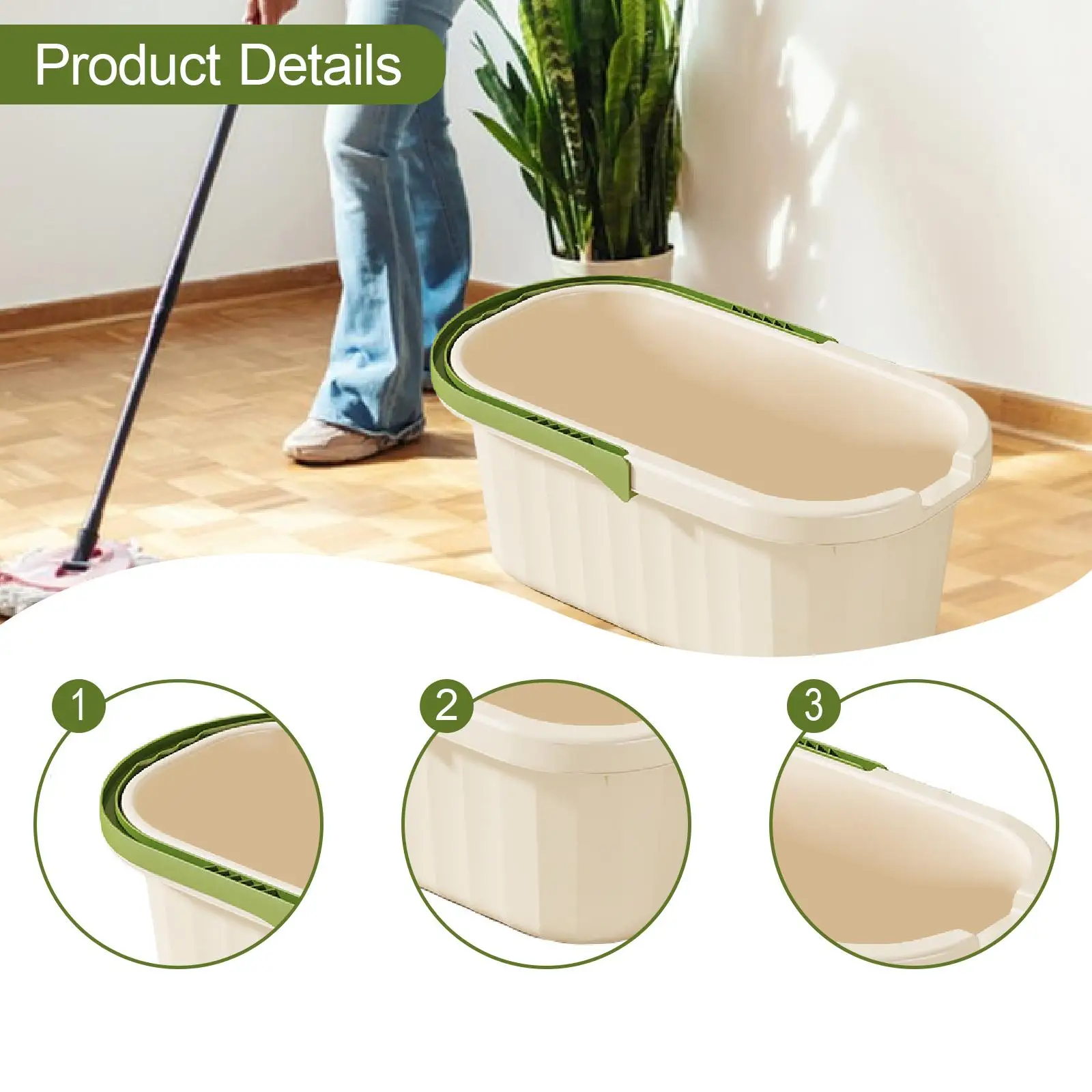 Portable Mop Buckets Thickened PP Ergonomic Handle Rectangular Water Tub Splashproof Container for Home Outdoor and Camping Use