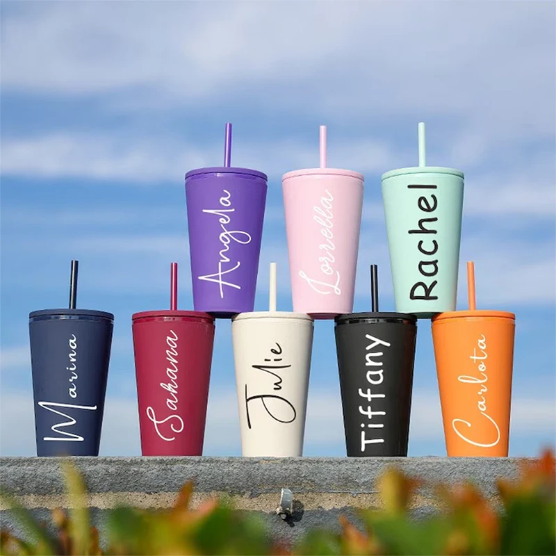 Personalized Bridesmaid Frosted Sippy Cups Wall with Names and Reusable Bridal Wedding Gifts and Unique Designs Water Sippy Cups