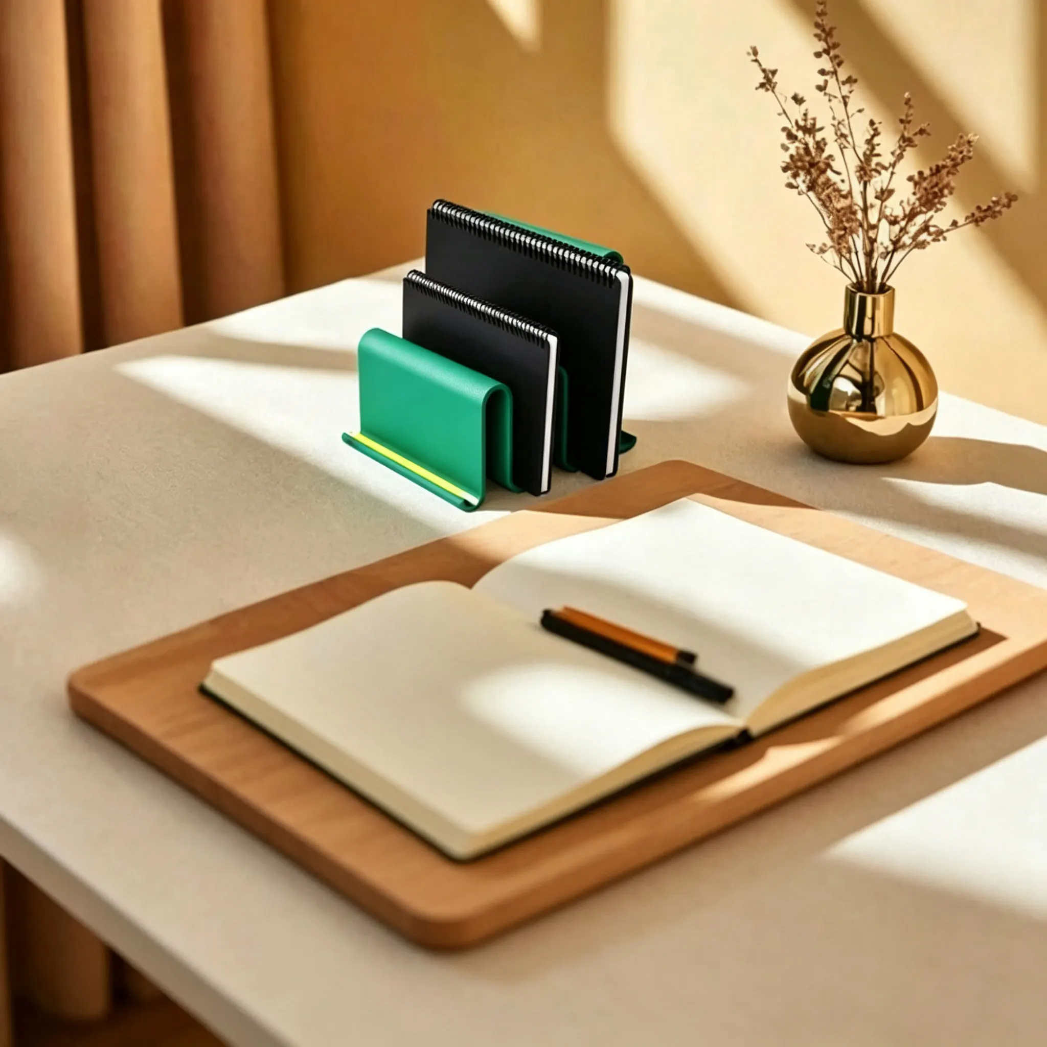 3D‑Printed Tiered Notebook Holder Minimalist Desk Organizer for A5 A6 Journal Sleek Streamlined Storage Rack Home Office Study