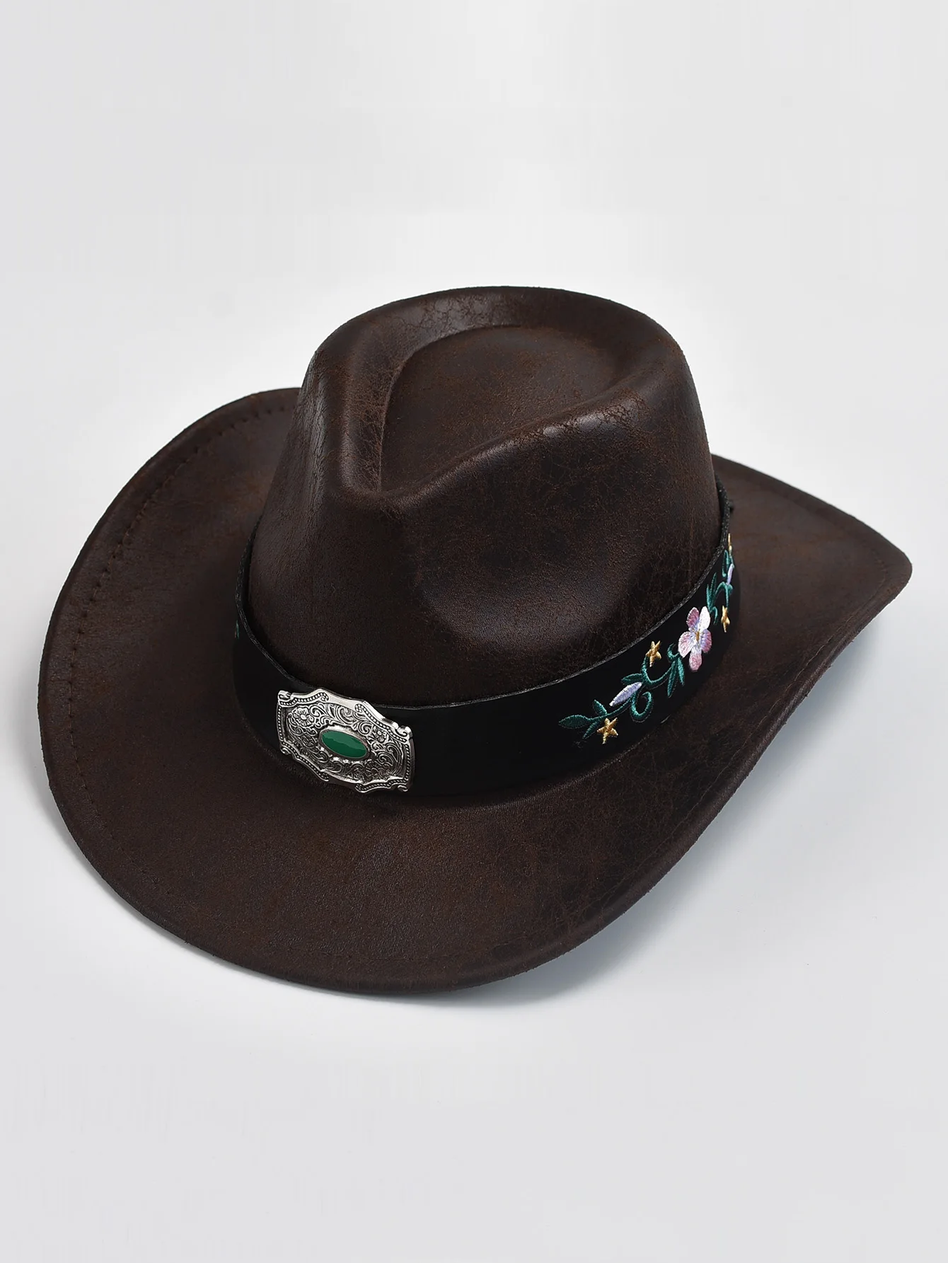 Faux Leather Western Cowboy Hat Vintage Gentleman Cowgirl Jazz Hats Sombrero Hombre