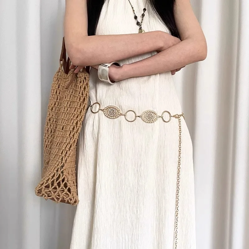 Retro Bohemian Hollow Flower Waist Chain Ethnic Belt Women's Dress Decoration Dress Waist Belt