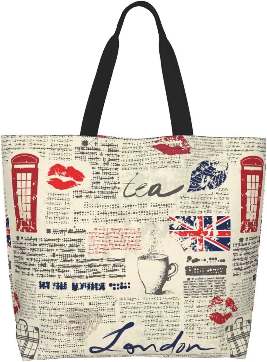 

Vintage Newpaper Uk Flag Tote Bag Grocery Bag Shopping Bag Handbag Beach Bag Gift Bag for Women Shopping Bag Work School